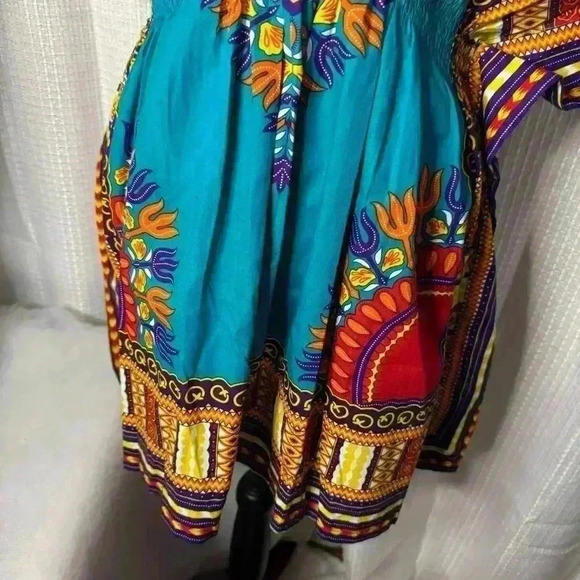 Karan Women’s One Size Dashiki Elastic Waist Colorful Dress - Picture 2 of 9